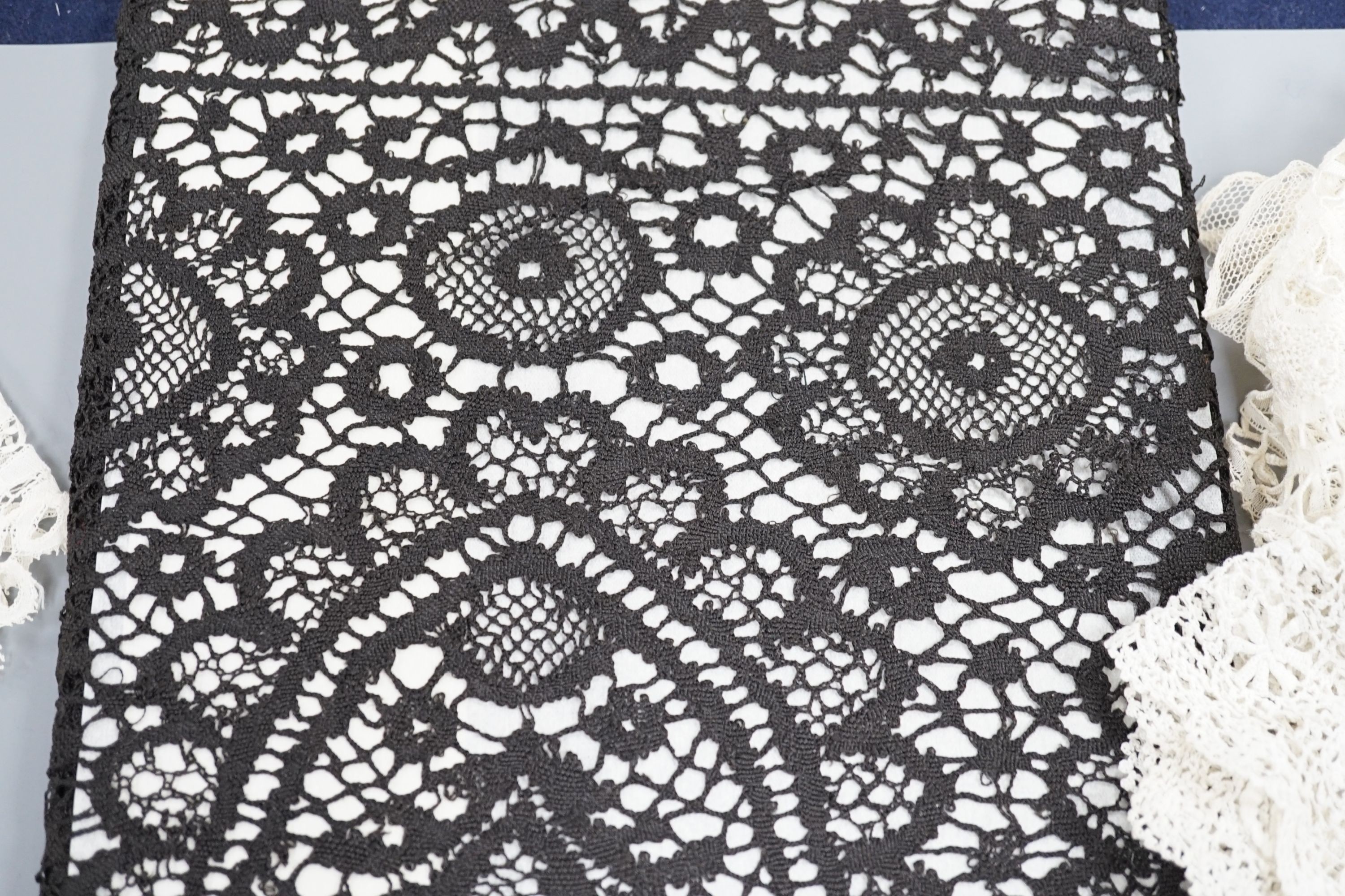 A collection of 19th century hand made bobbin lace and other handmade collars and trimmings, including Honiton, Irish crochet.